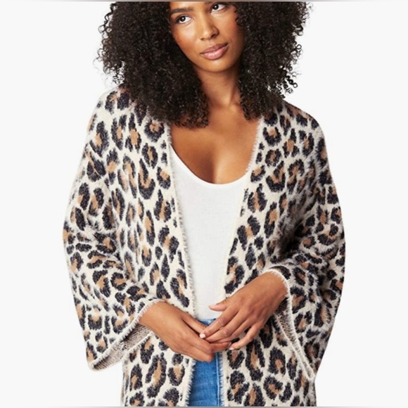 BLANKNYC Leopard Duster XS from REVOLVE Brown Tan Beige Sleeve Cuffs Fuzzy Cardi - Picture 2 of 13